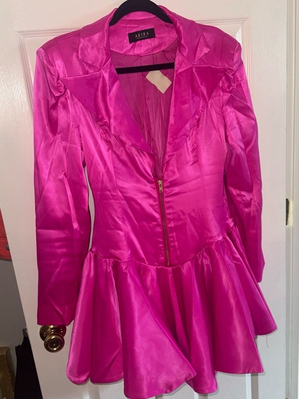 AKIRA Bright Hot Pink Satin Mini Dress with Flared Skirt